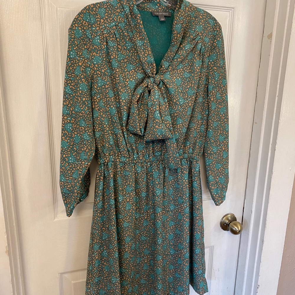 Mint Green and Coral Long Sleeve Dress